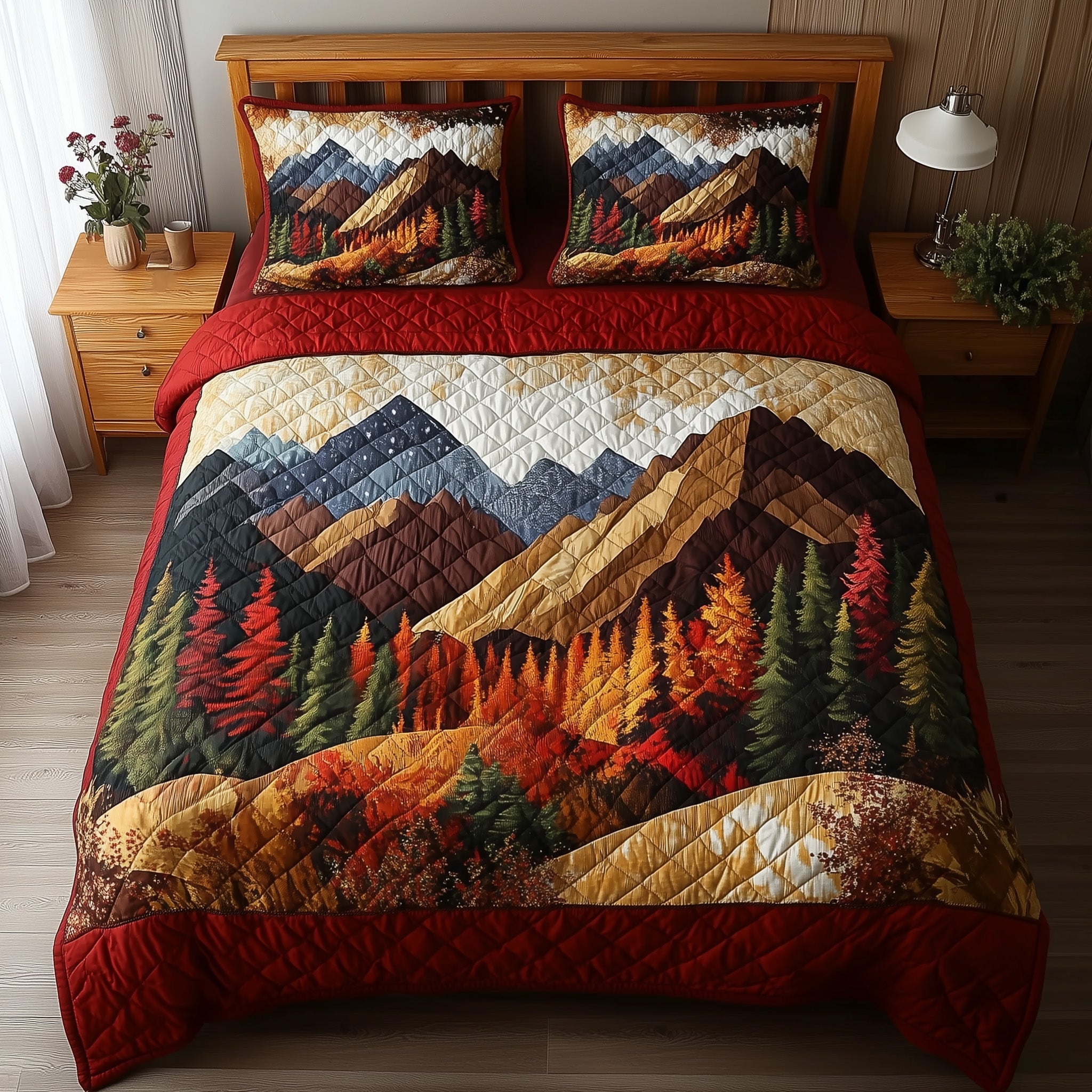 Rustic Forest Quilted Bedding Set Rustic Wilderness Design Best Rustic Nature Art Bedding Gifts