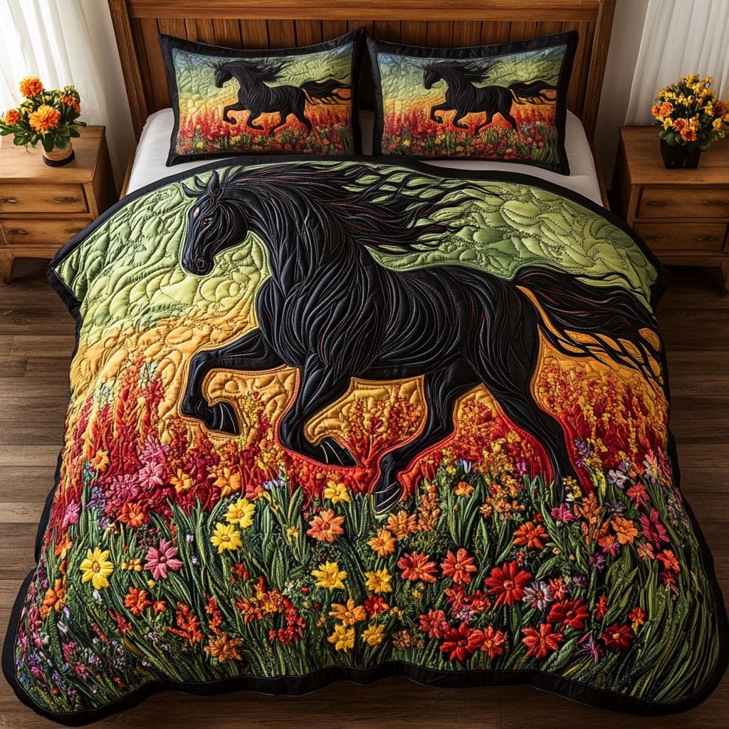 Rustic Freedom Quilted Bedding Set Aesthetic Room Decor Unique Equestrian Gifts