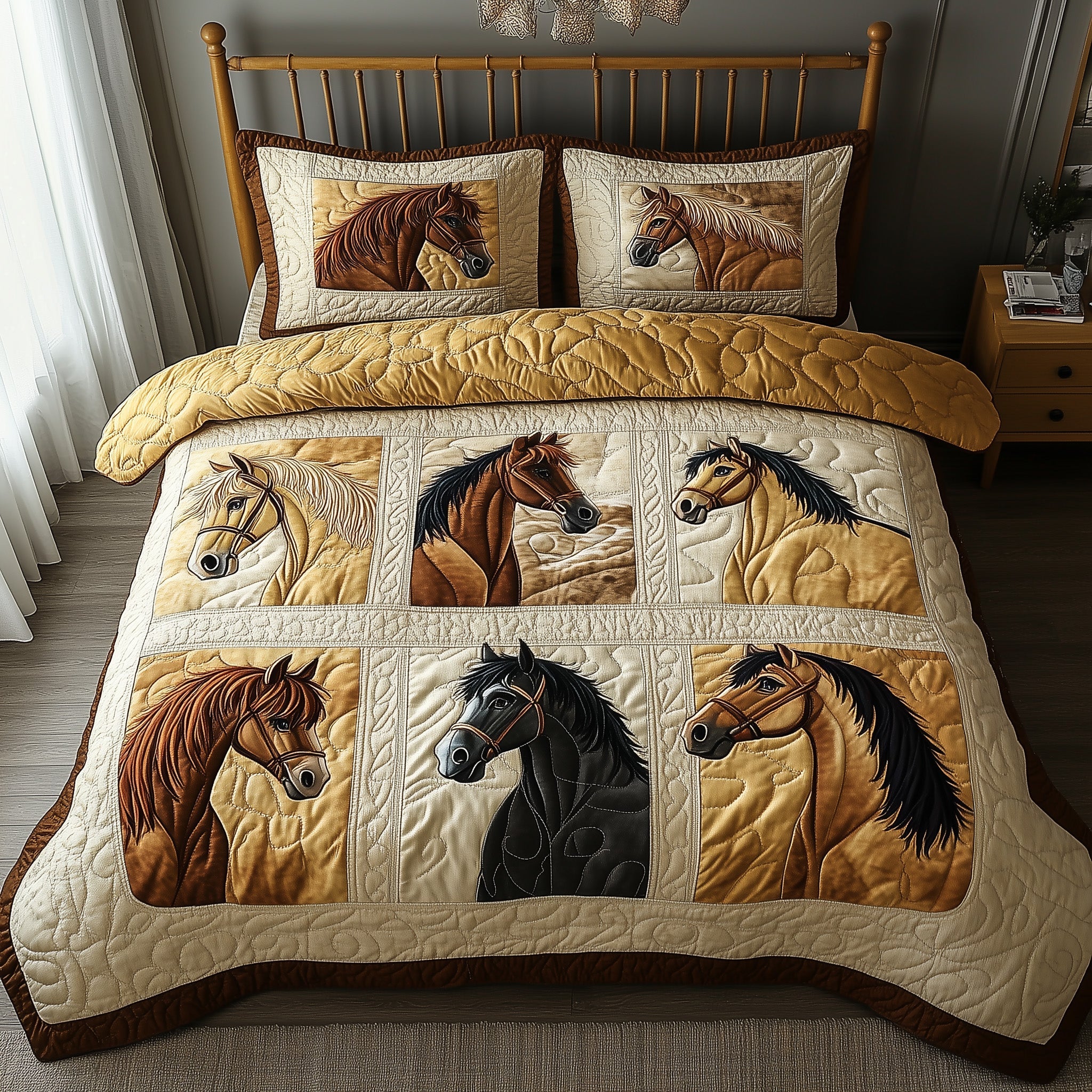 Rustic Gallop Quilted Bedding Set Duvet Cover Bed Sheet Gift For Horse Lover Woman