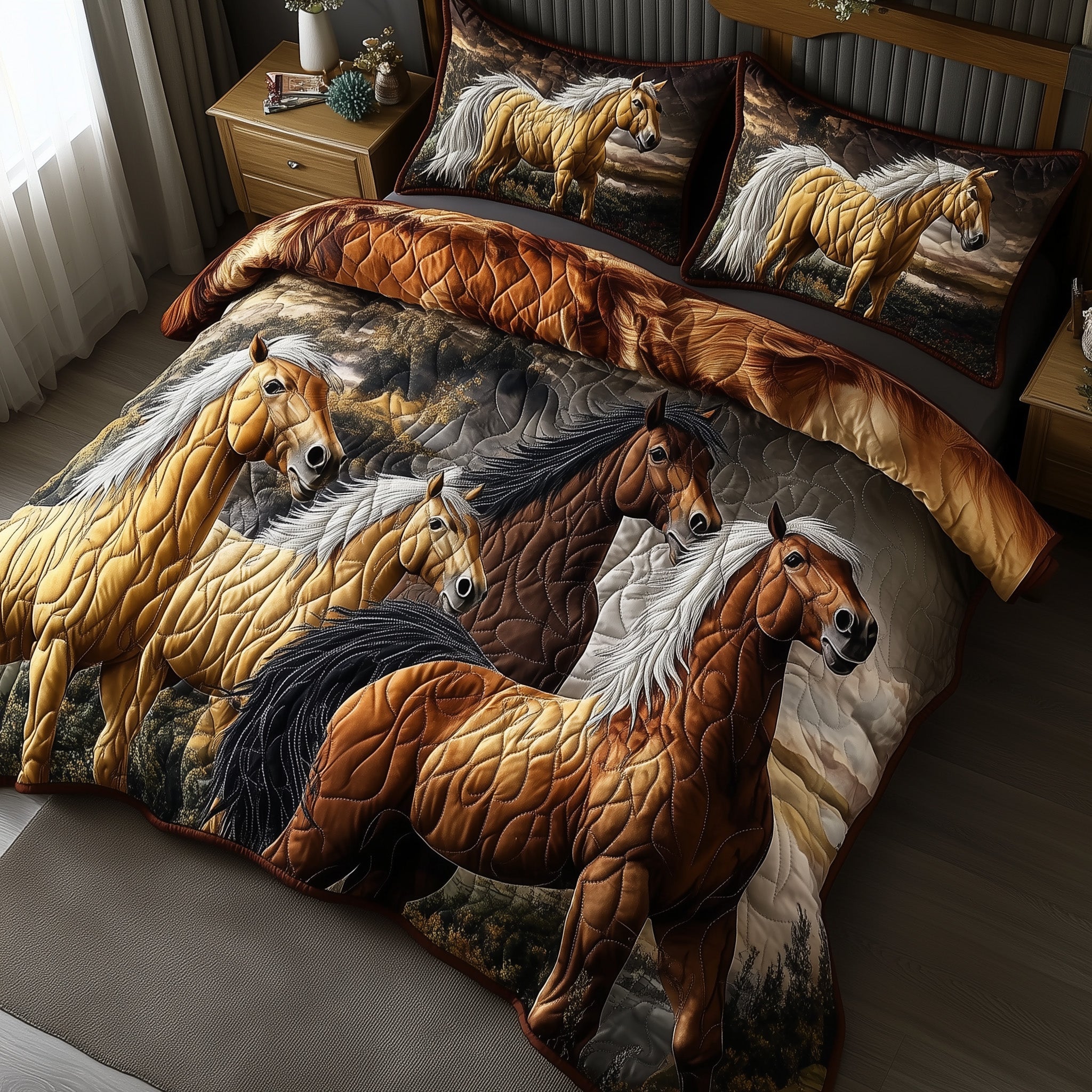 Rustic Gallop Quilted Bedding Set Duvet Cover Bed Sheet Gifts For Horse Lovers Men