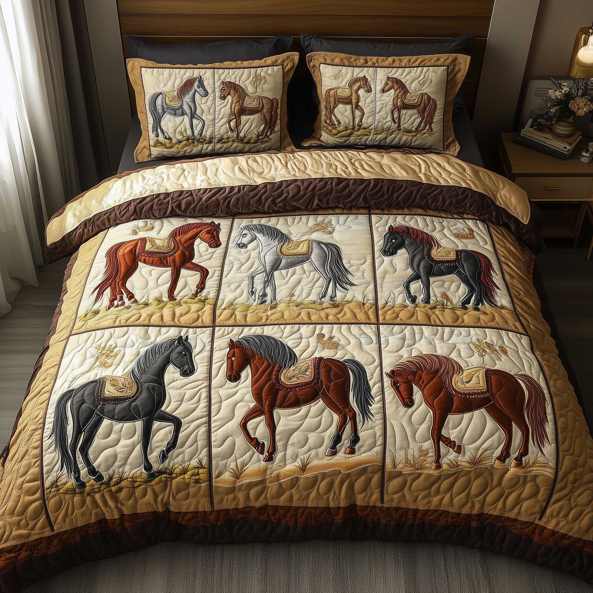 Rustic Gallop Quilted Bedding Set Duvet Cover Bed Sheet Gifts For Horse Lovers Woman
