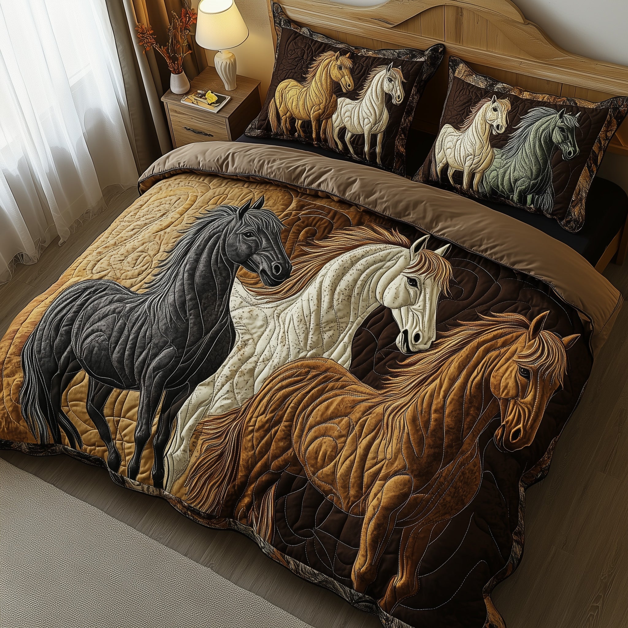 Rustic Gallop Quilted Bedding Set Duvet Cover Bed Sheet Good Gifts For Horse Lovers