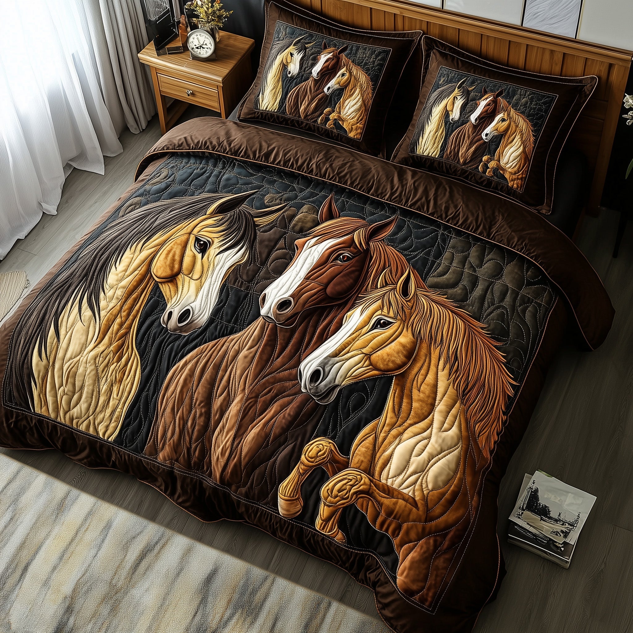 Rustic Gallop Quilted Bedding Set Duvet Cover Bed Sheet Horse Gifts For Equestrian Riders