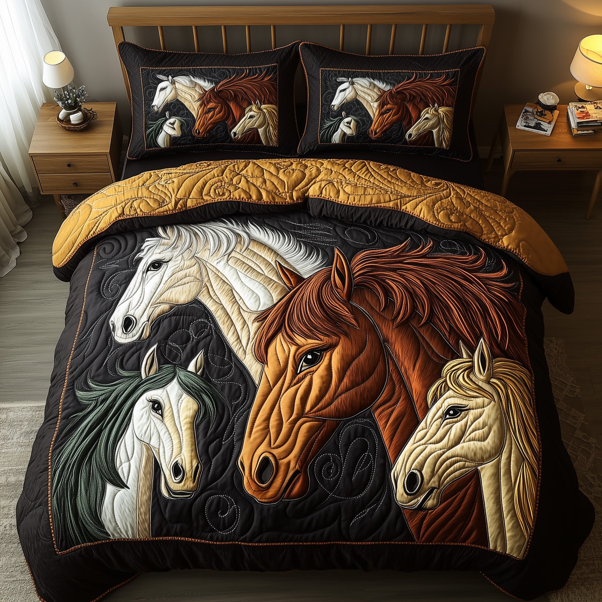 Rustic Gallop Quilted Bedding Set Duvet Cover Bed Sheet Unique Equestrian Gifts