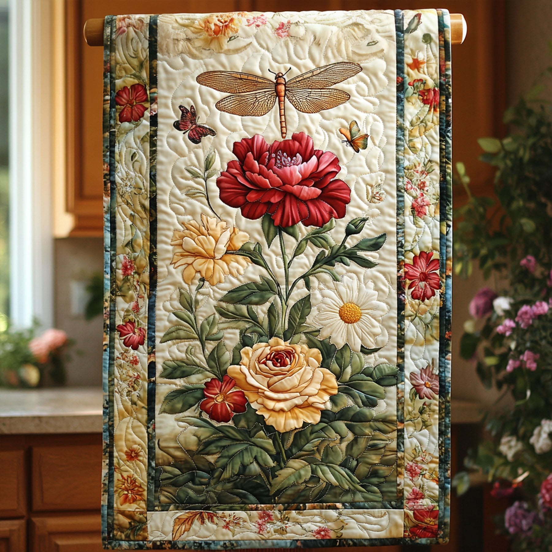 Rustic Garden Beauty Quilted Table Runner Dining Table Ideas Dragonfly Themed Gifts