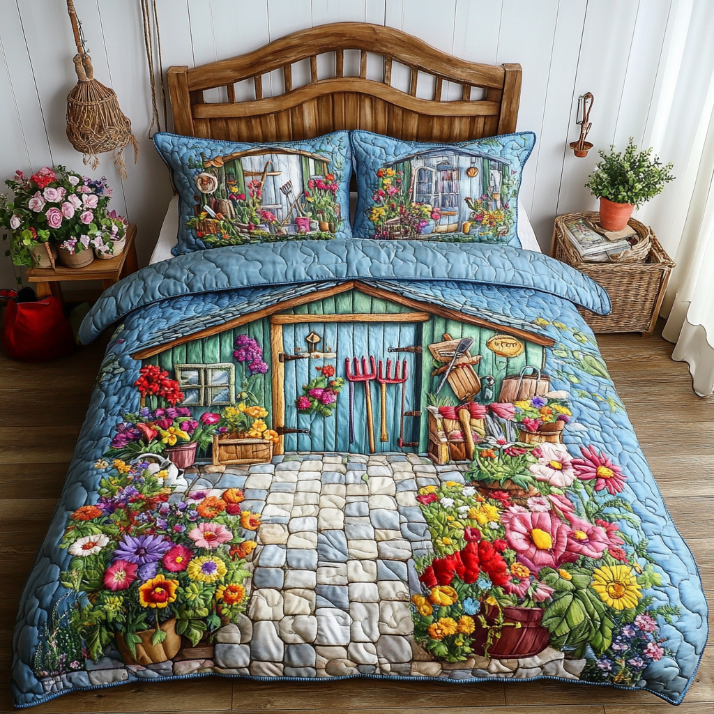 Rustic Garden Quilted Bedding Set Cozy Bedroom Decor Gifts For Flower Enthusiasts