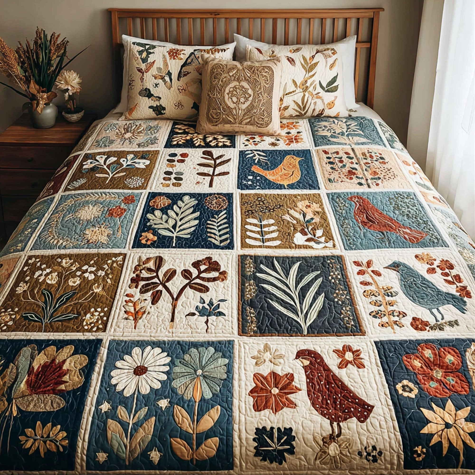 Rustic Garden Quilted Bedding Set Personalized Bedding Set Gift for Couples