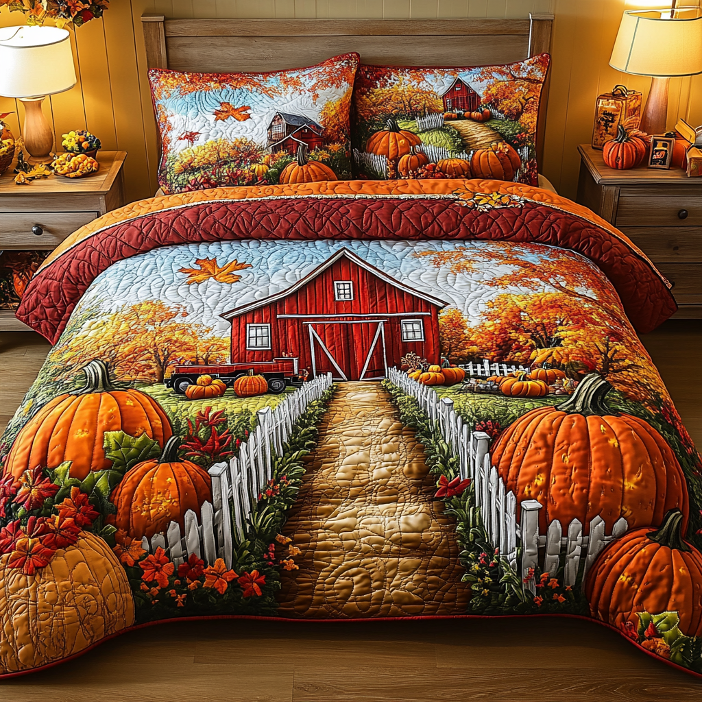 Rustic Gate Quilted Bedding Set Bed Room Decoration Fall Gift Items