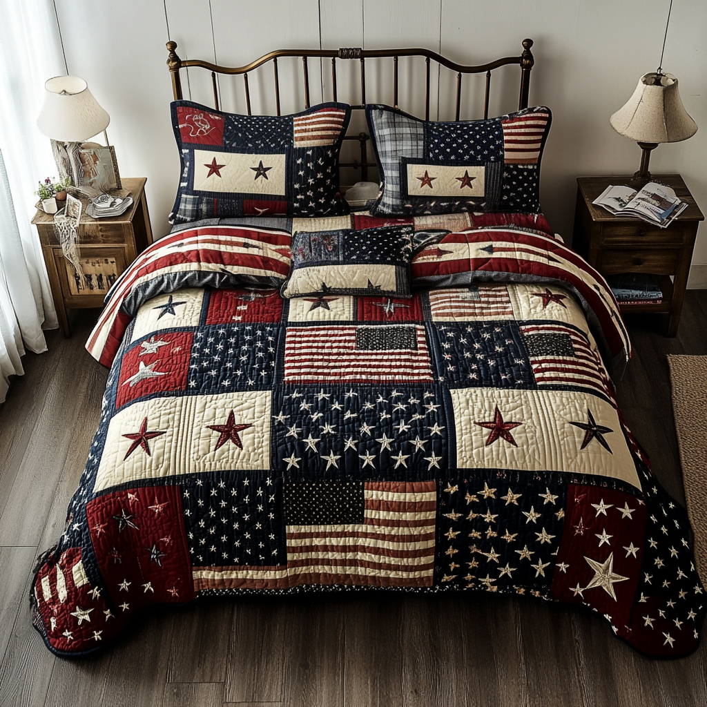 Rustic Glory Quilted Bedding Set Bed Decor Ideas Patriots Gifts For Dad