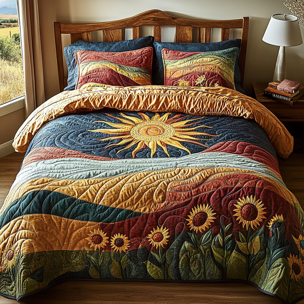 Rustic Glow Quilted Bedding Set Best Christmas Duvet Sets Gifts For Sunflower Lovers