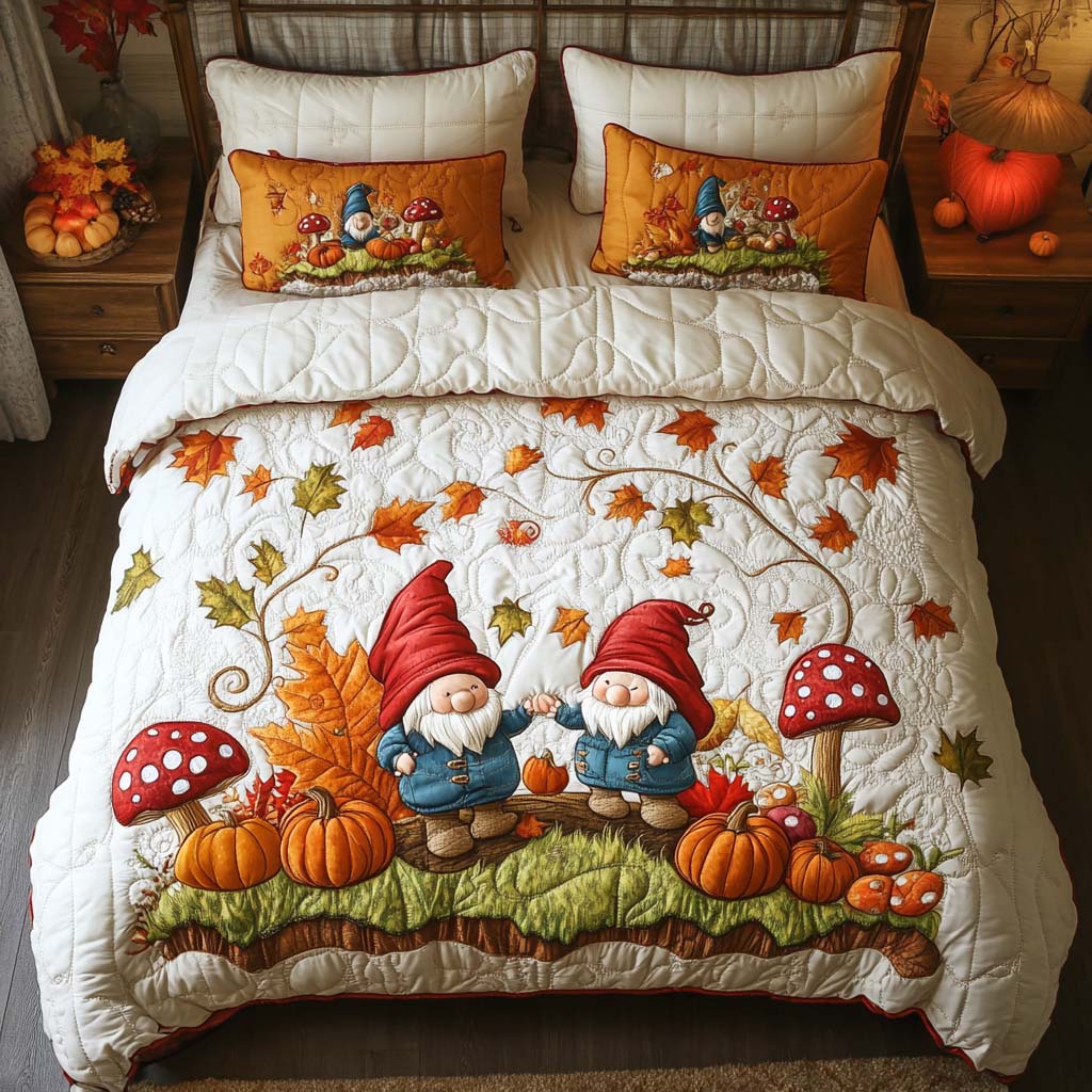 Rustic Gnome Whispers Quilted Bedding Set Cute Room Decor Gift For Mid Autumn Festival