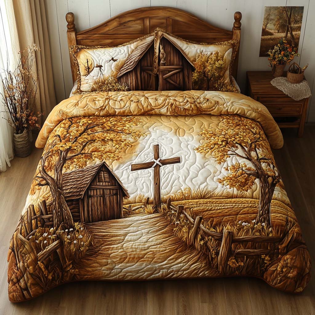 Rustic Grace Quilted Bedding Set Duvet Cover Bed Sheet Set Religious Fathers Day Gifts