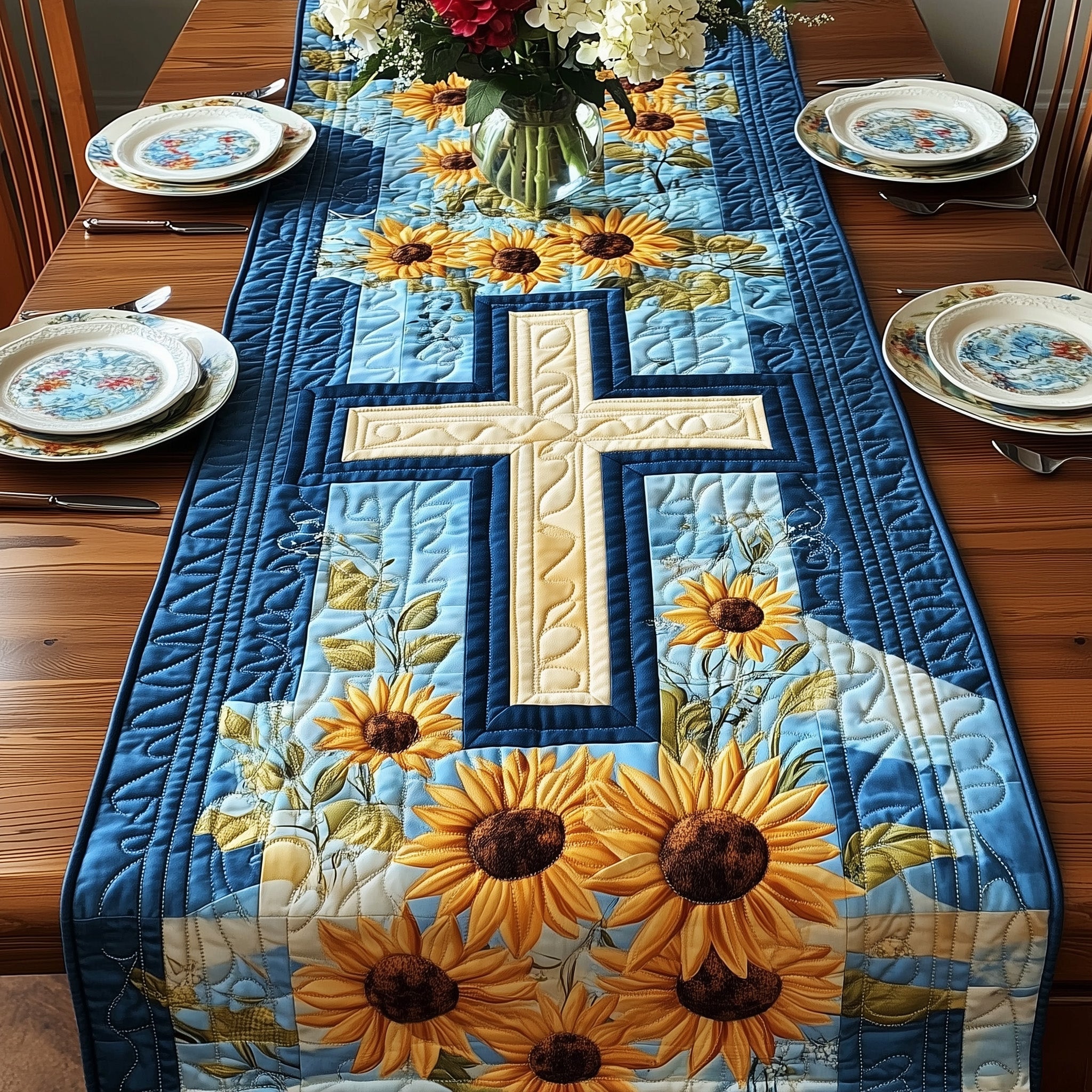 Rustic Grace Quilted Table Runner Christmas Table Runner for Family Meals