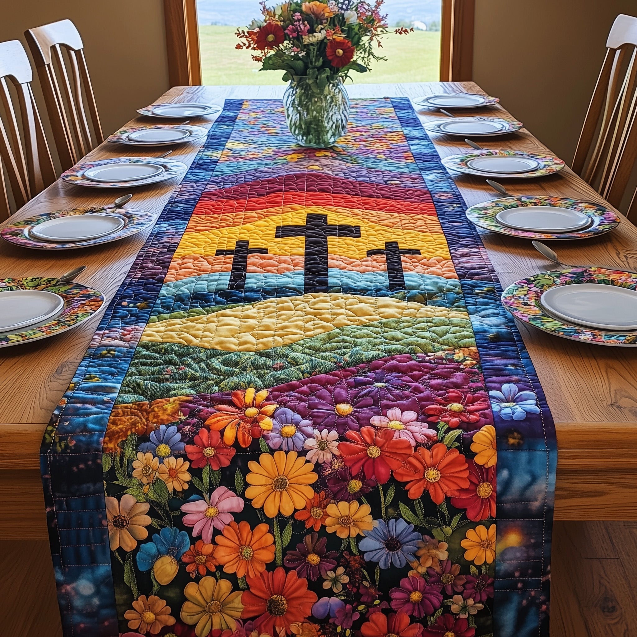 Rustic Grace Quilted Table Runner Holiday Table Runner for Kitchen Decor