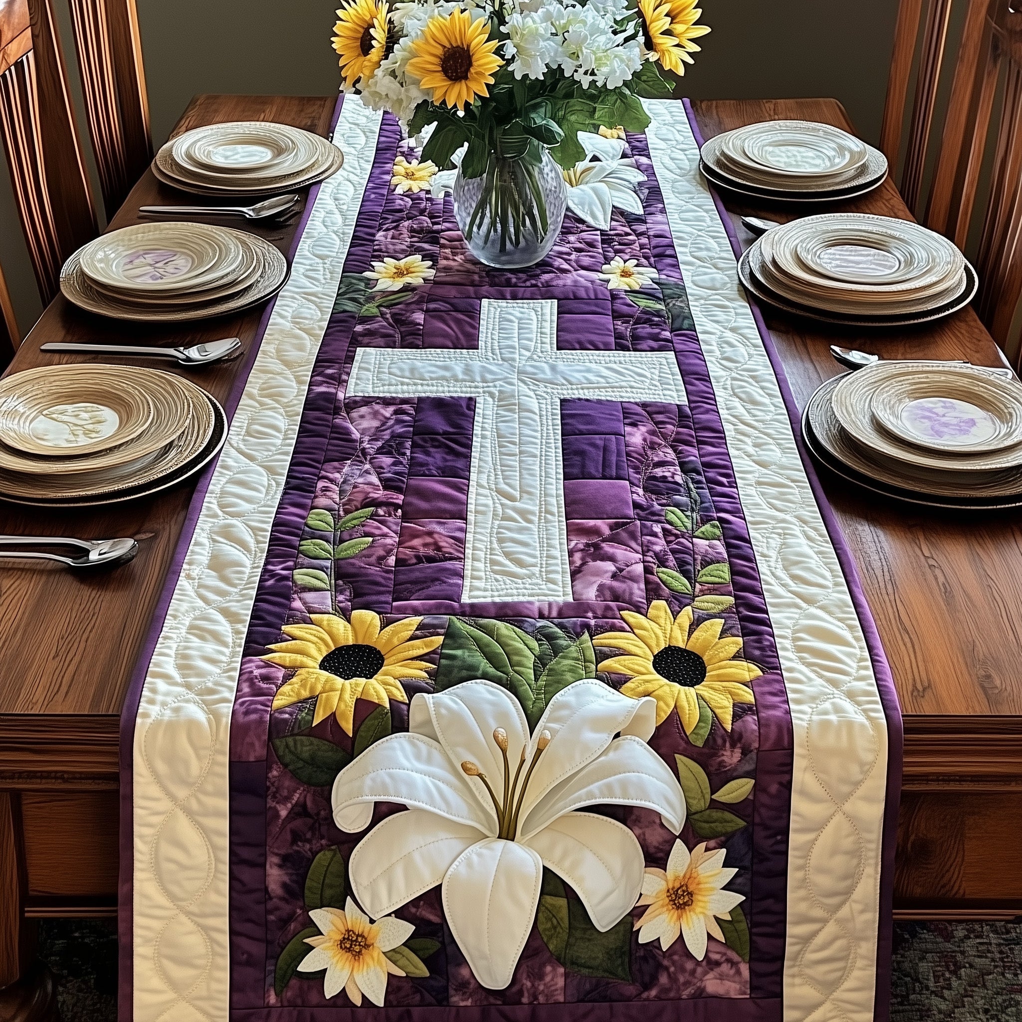 Rustic Grace Quilted Table Runner Winter Holiday Table Runner Decor