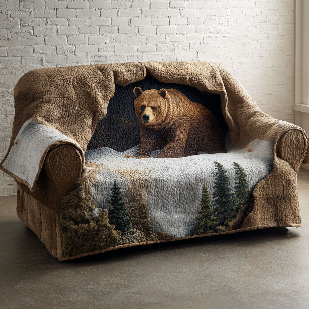 Rustic Grizzly Haven Quilted Sofa Cover Holiday Living Room Decor Gift Ideas For Wildlife Lovers