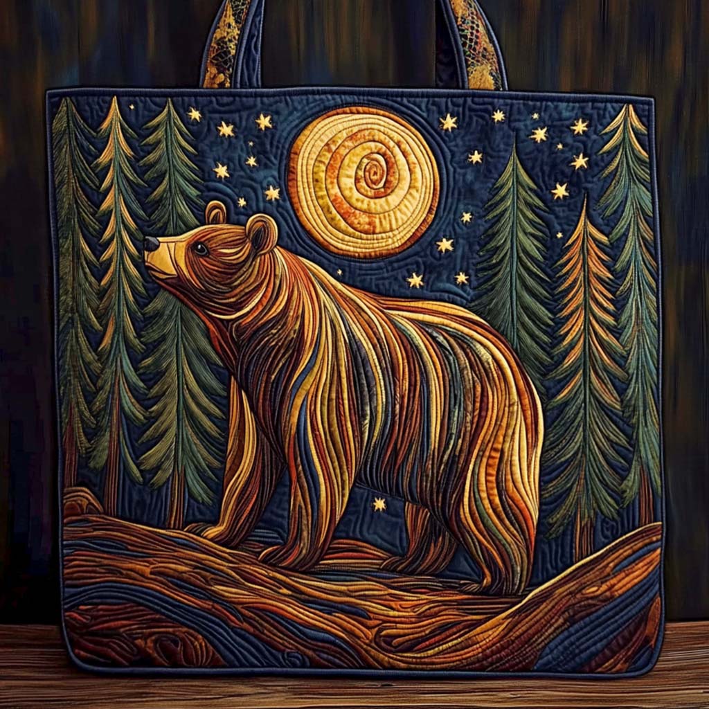 Rustic Grizzly Quilted Tote Bag Best Unique Gifts For Bear Lovers