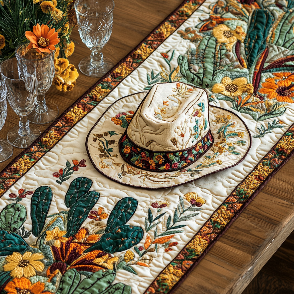 Rustic Hat Quilted Table Runner Dining Room Table Decor Cowboy Theme Gifts