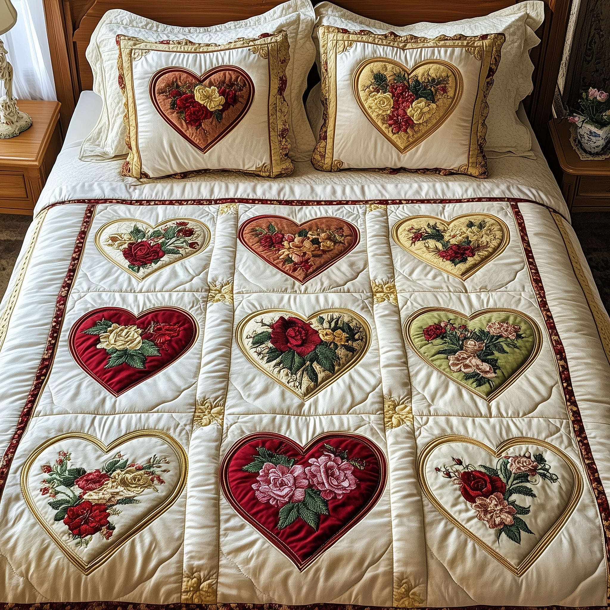 Rustic Heart Quilted Bedding Set Anniversary Gift