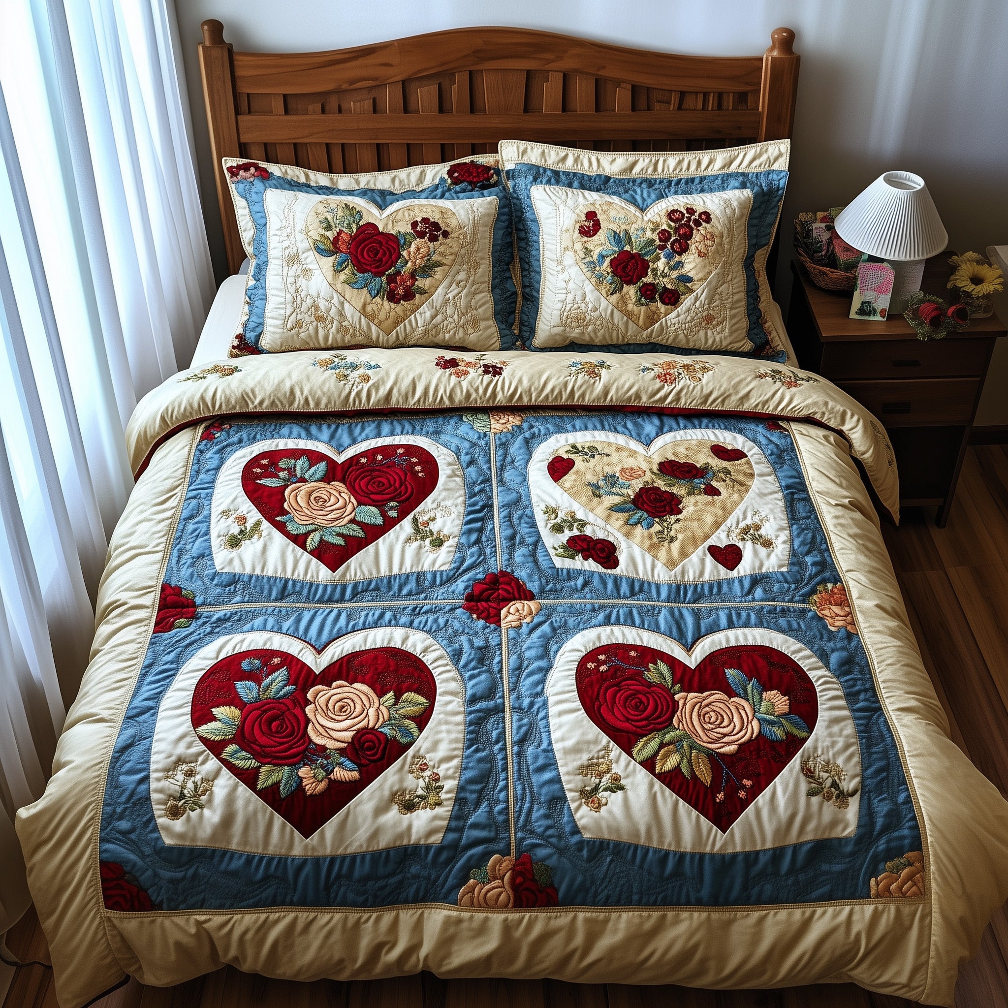 Rustic Heart Quilted Bedding Set Breathable