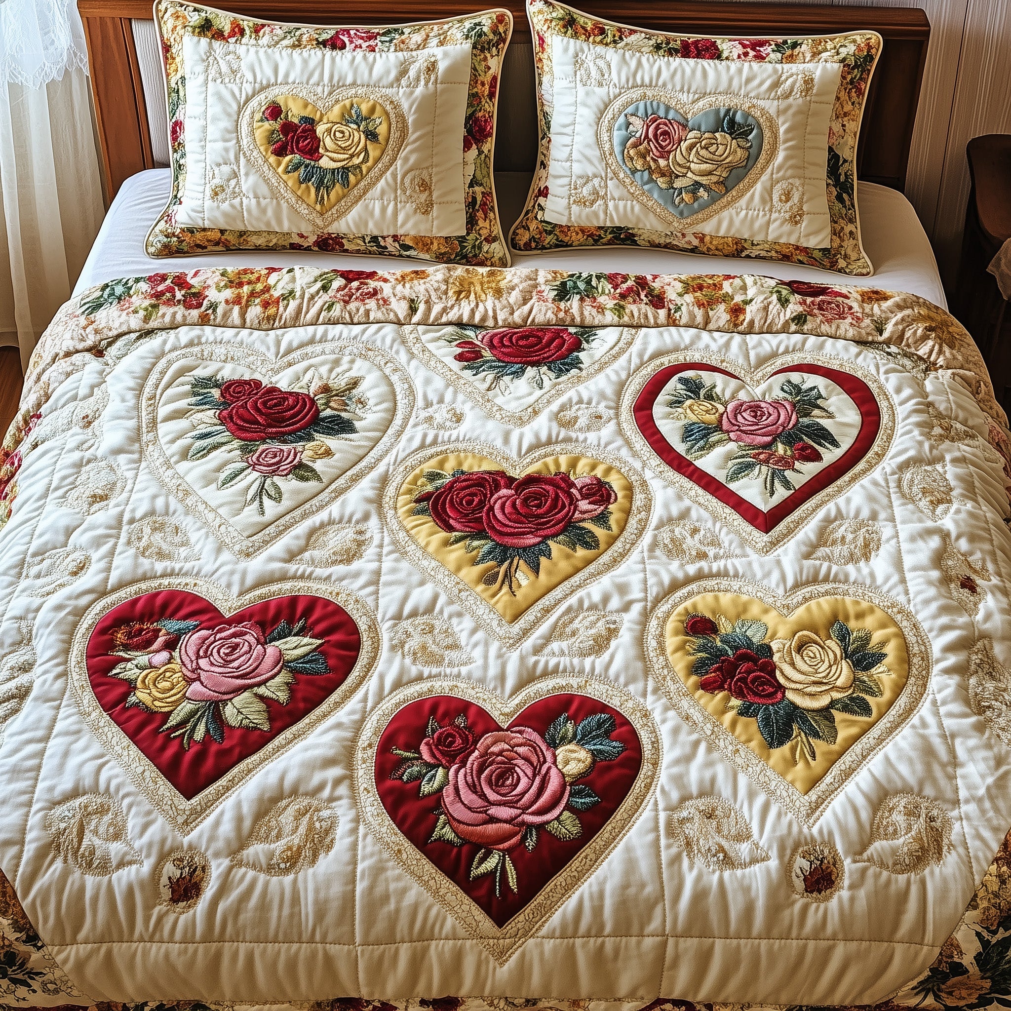 Rustic Heart Quilted Bedding Set Duvet Cover Bedspread Best Christmas Gifts 2025