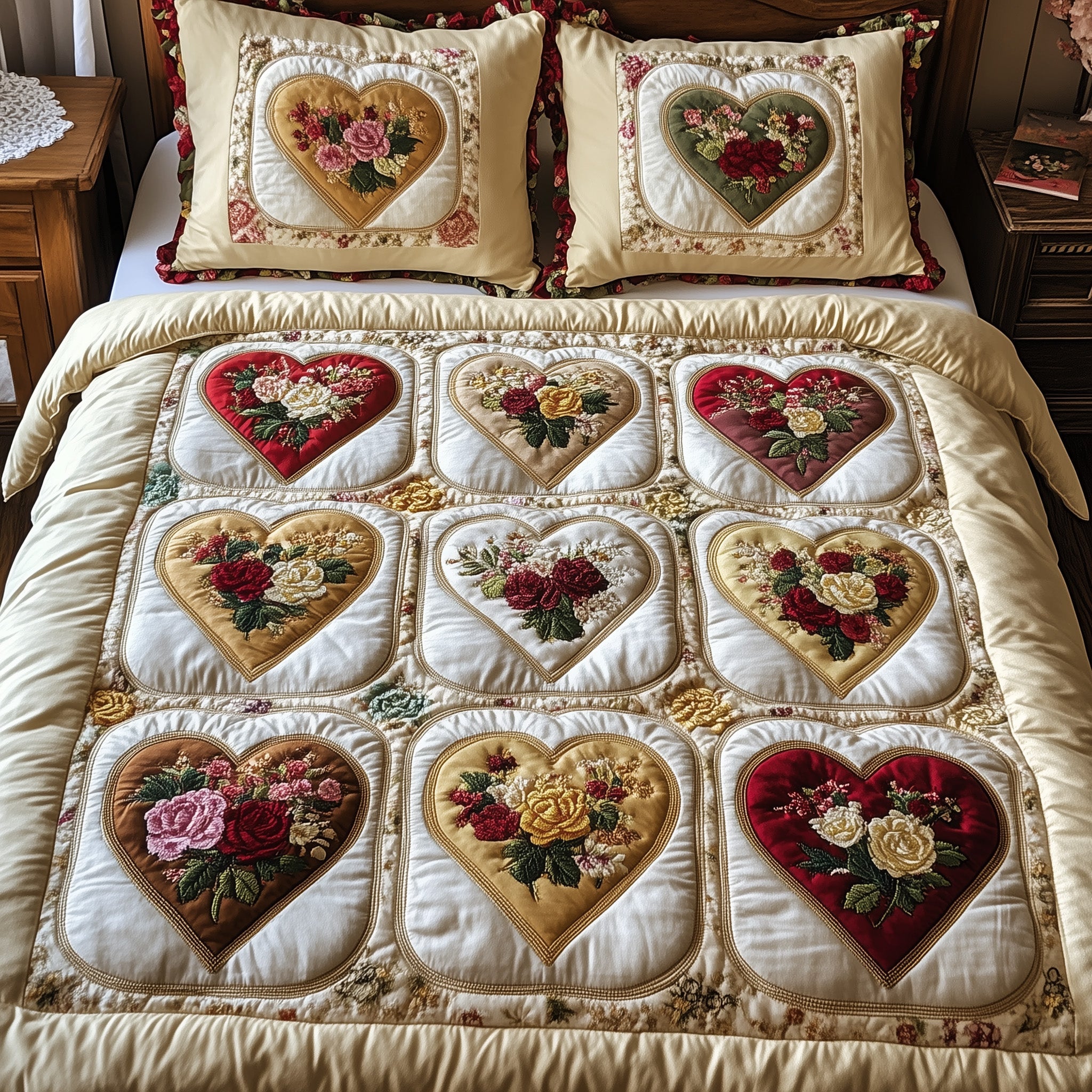 Rustic Heart Quilted Bedding Set Duvet Cover Bedspread Unique Gifts For Women
