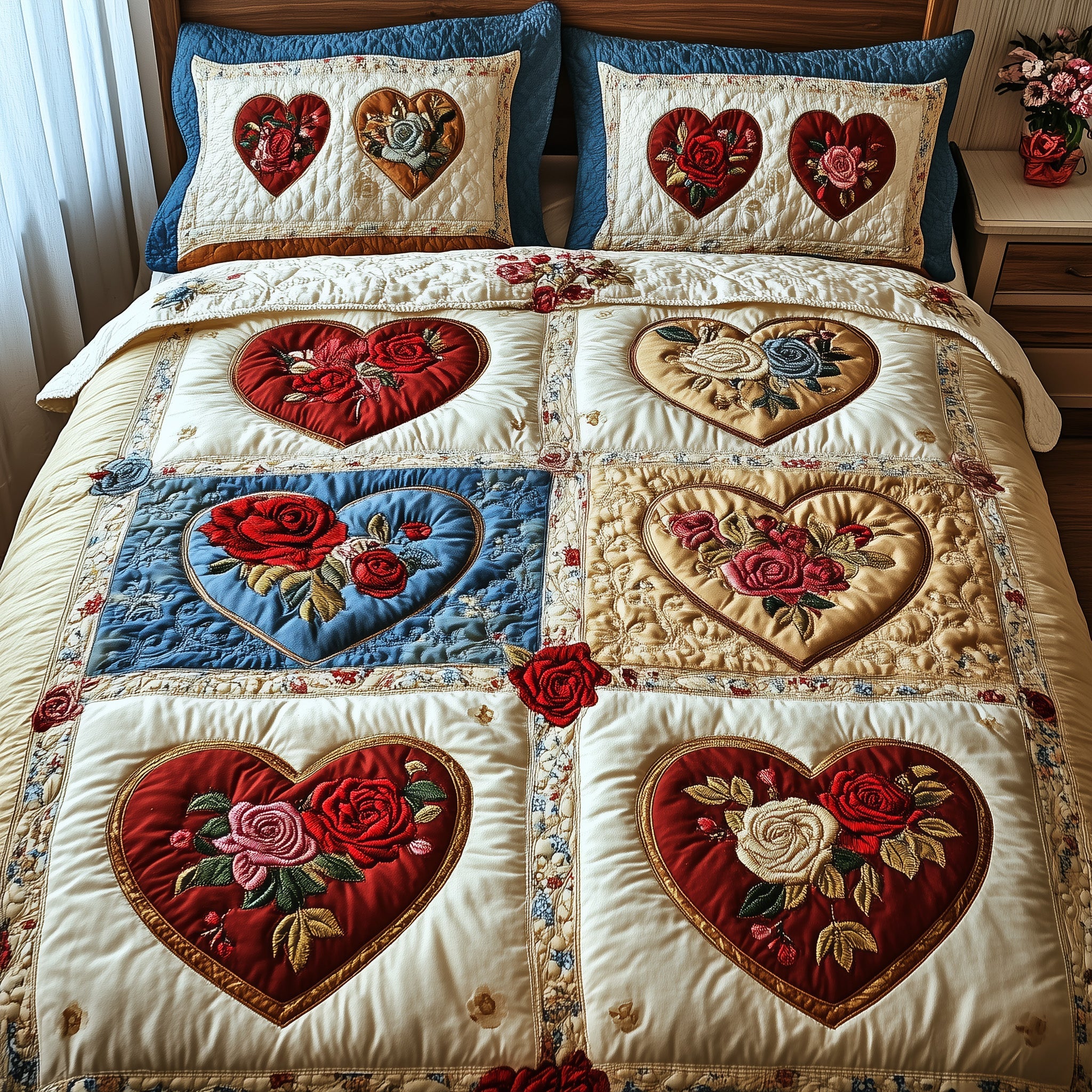Rustic Heart Quilted Bedding Set Microfiber