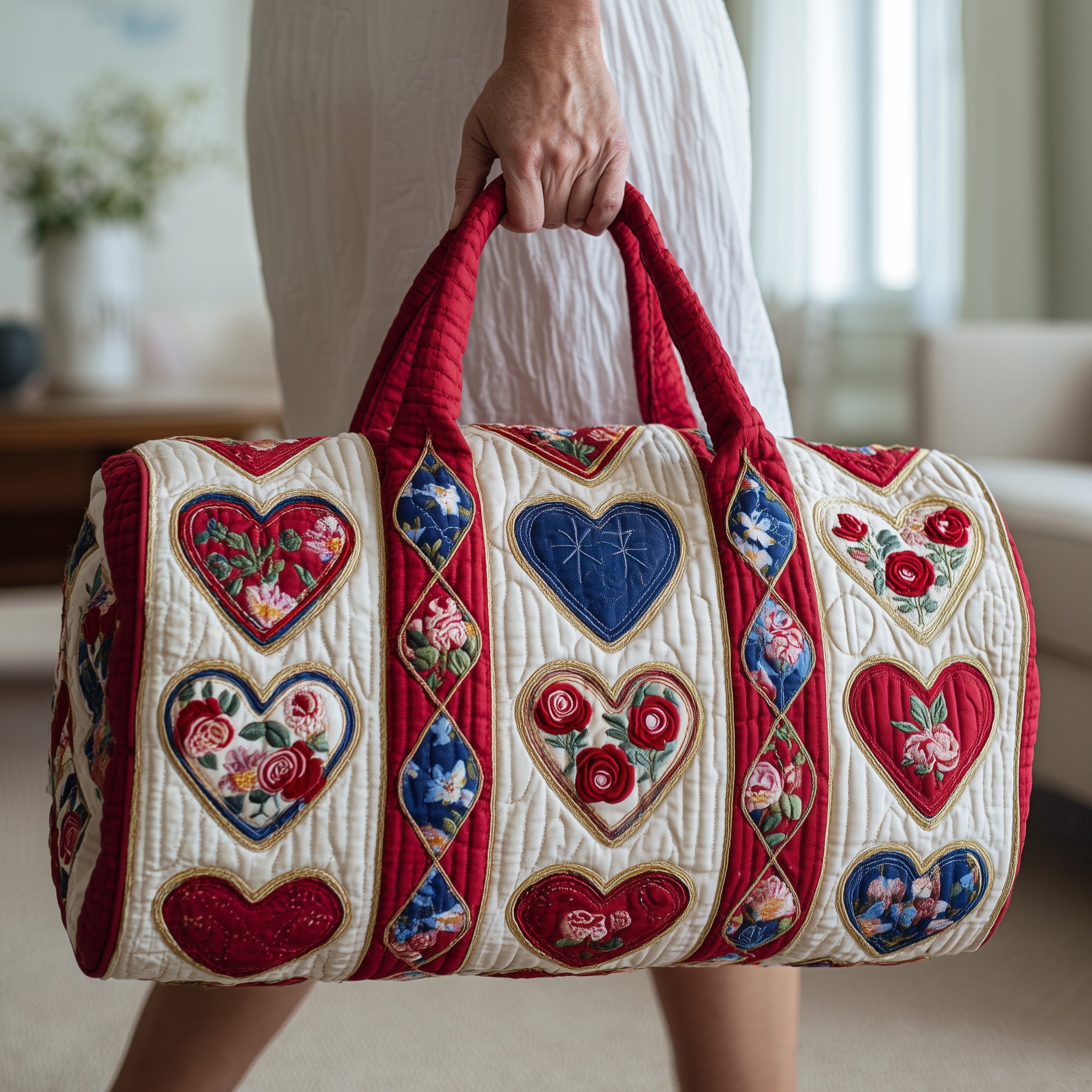 Rustic Heart Quilted Duffle Bag For Everyday Use