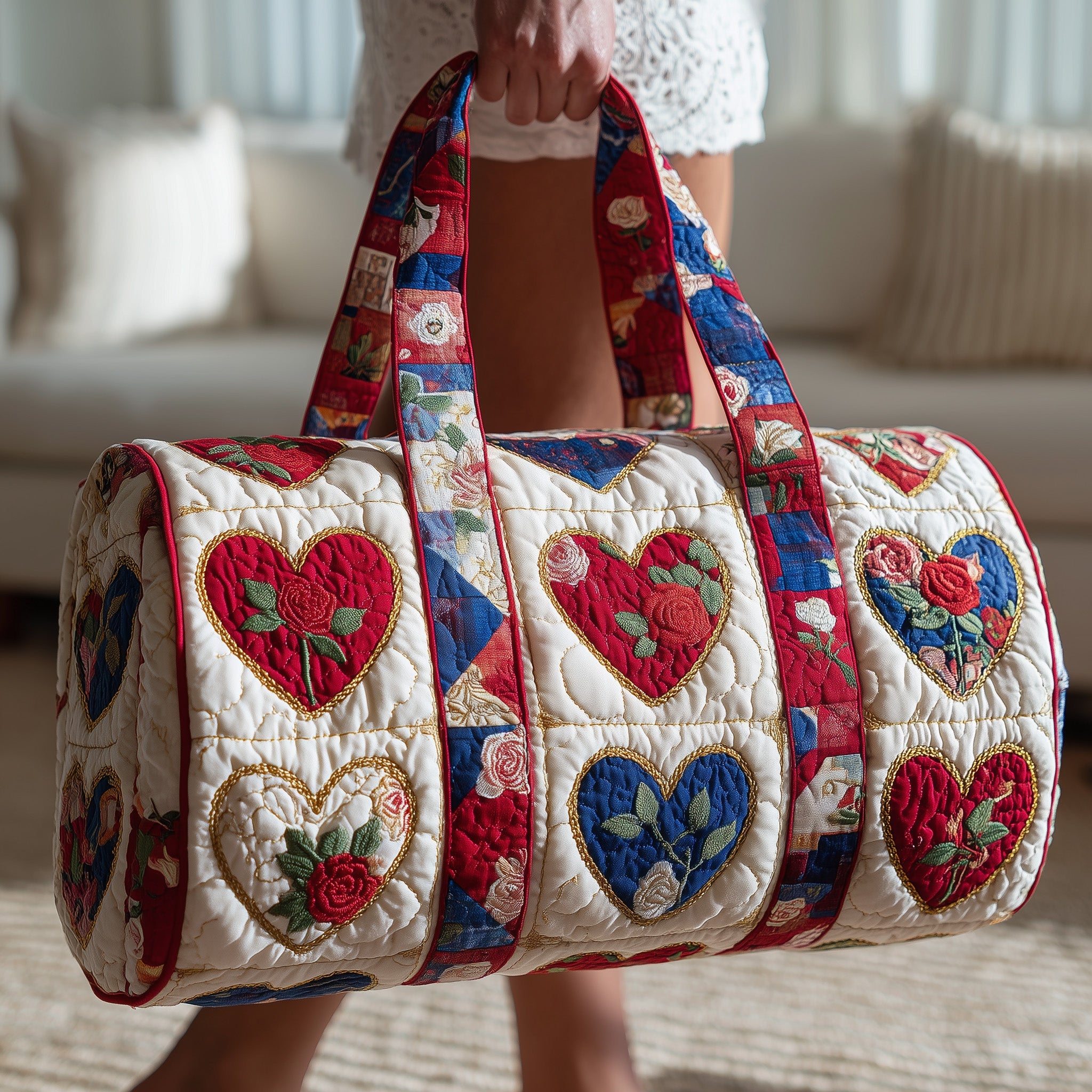 Rustic Heart Quilted Duffle Bag For Weekend Trips