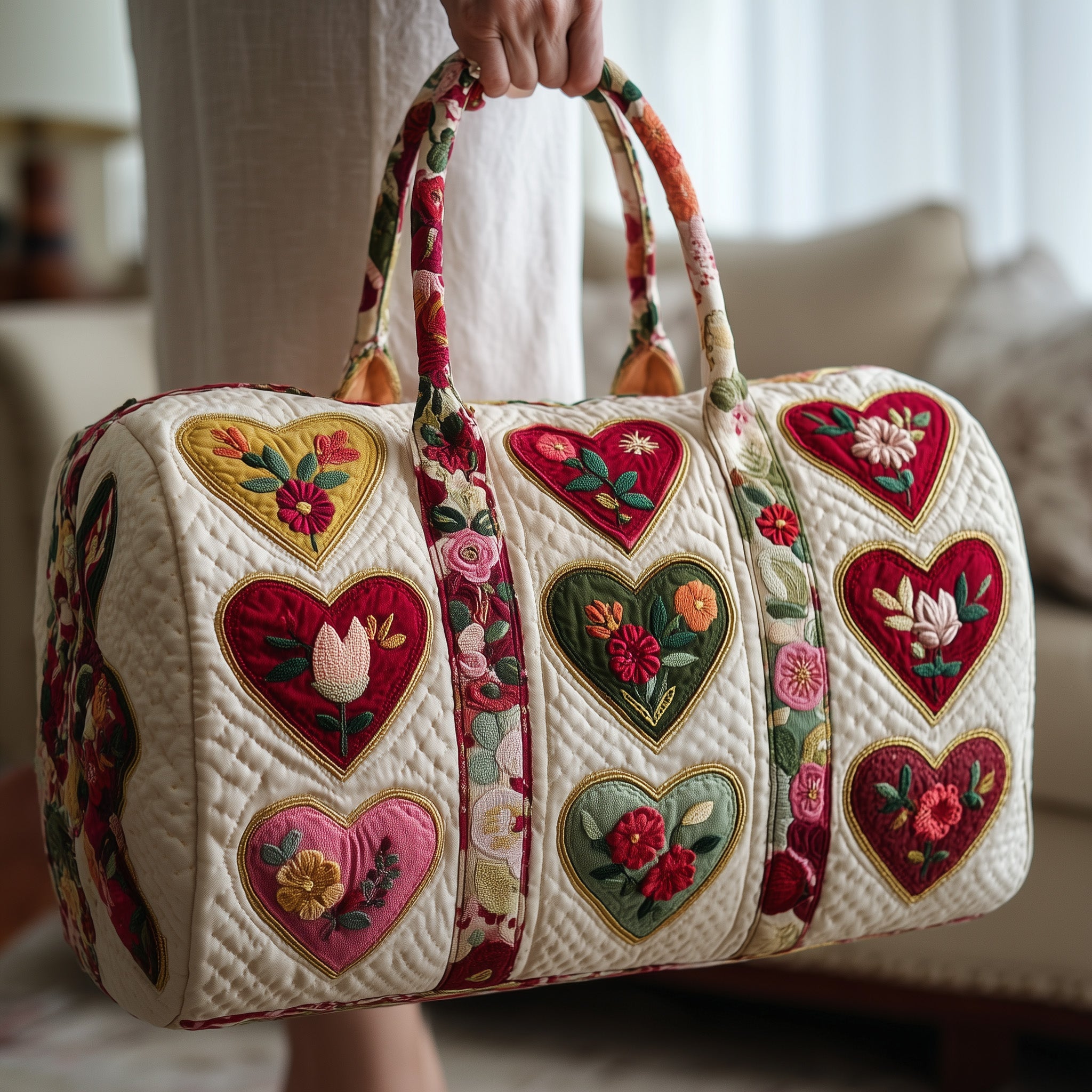 Rustic Heart Quilted Duffle Bag Gift For Family