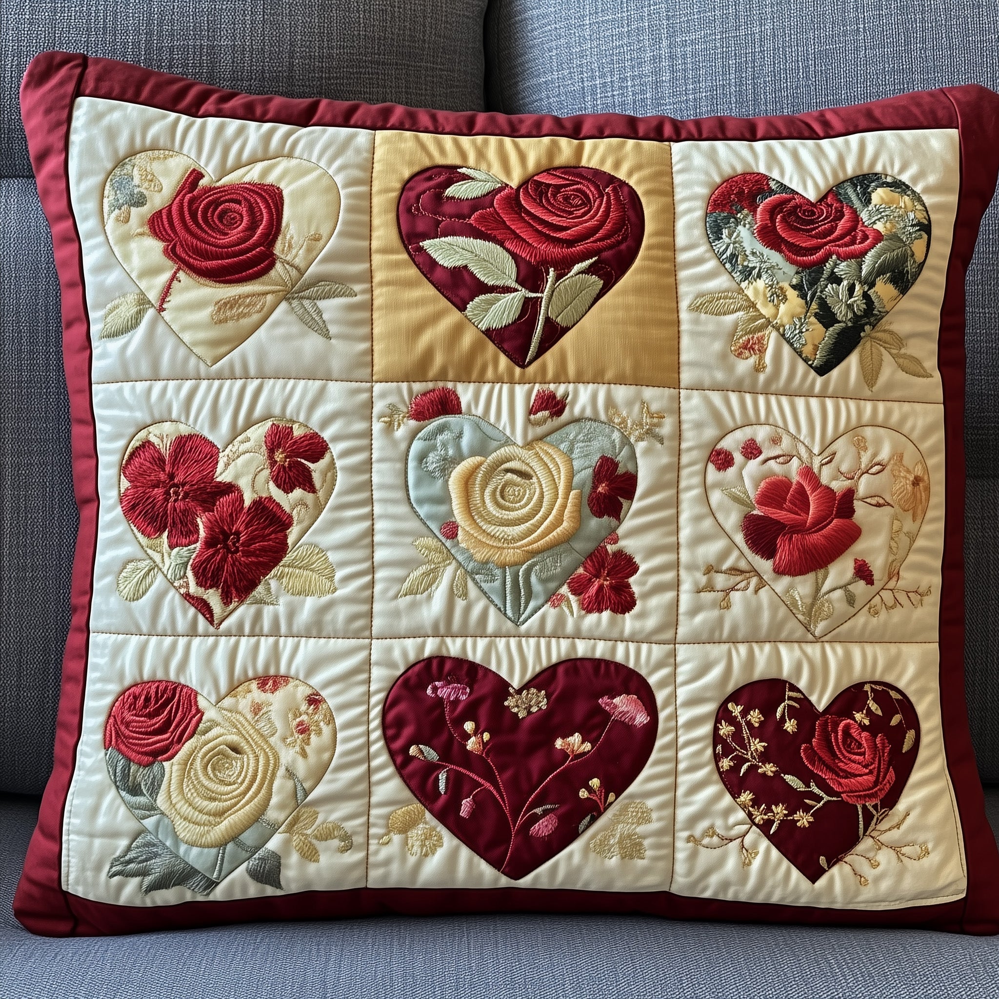 Rustic Heart Quilted Pillow Case Square Pillow Cushion CoverChristmas Gifts For Adult Brother