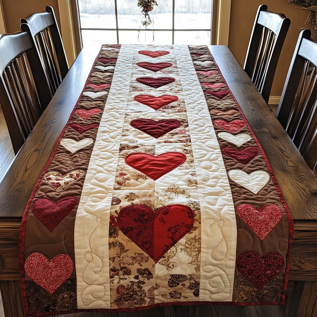 Rustic Heart Quilted Table Runner Elegant Holiday Decor Christmas Gifts For Girlfriend