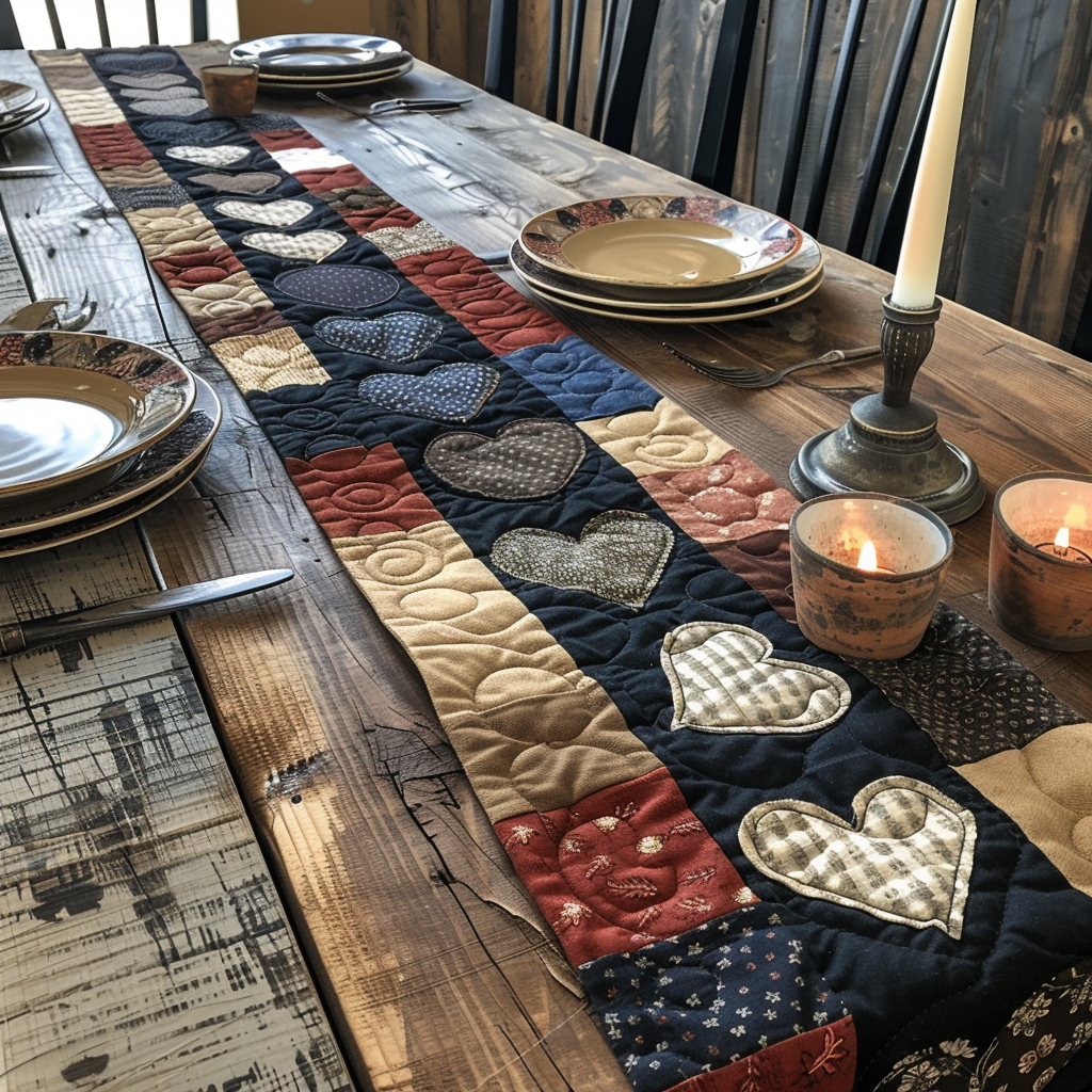 Rustic Heartbeat Quilted Table Runner Elegant Holiday Table Runners Best Christmas Gifts 2025