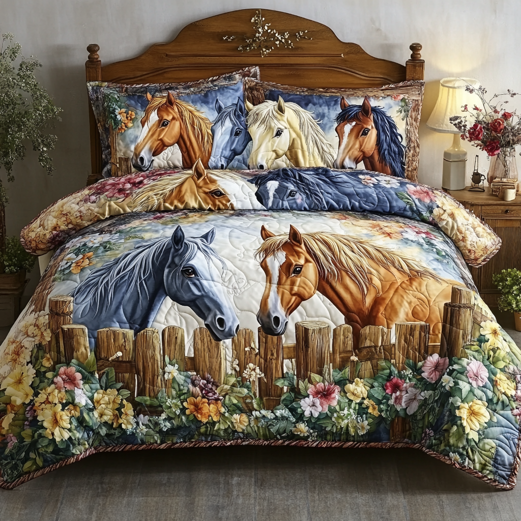 Rustic Herd Quilted Bedding Set Best Comforter Sets Great Gifts For Horse Lovers