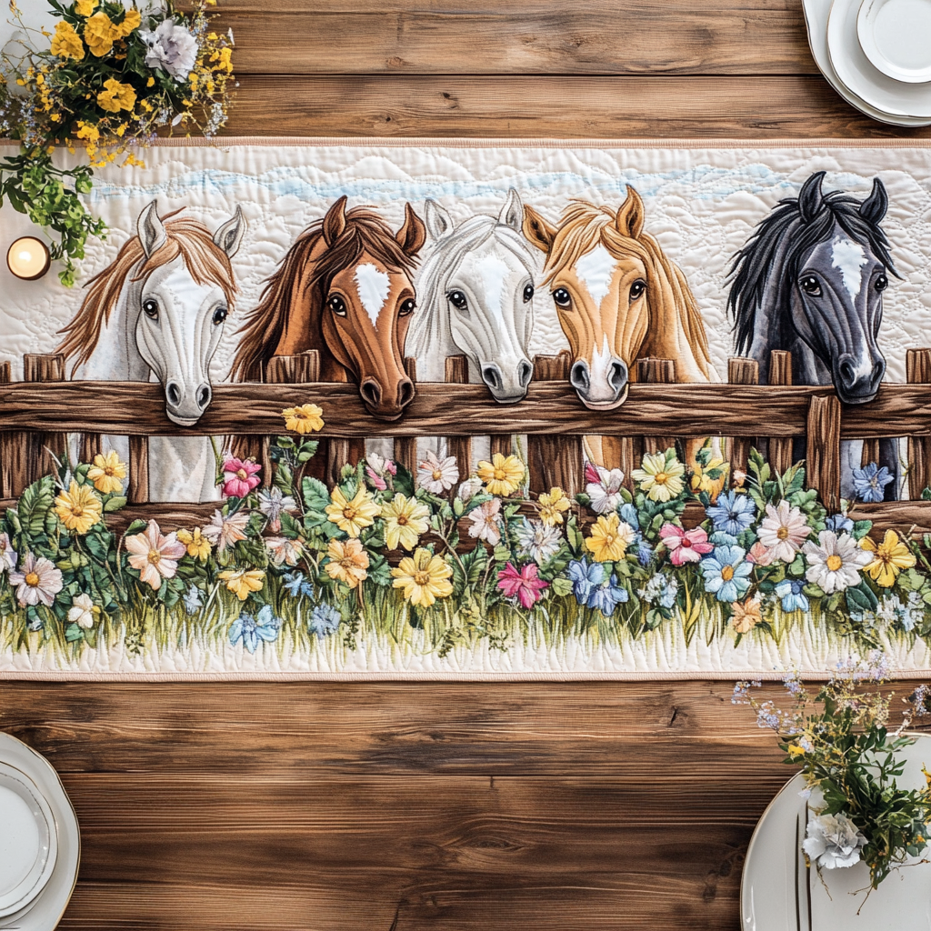 Rustic Herd Quilted Table Runner Dining Table Ideas Gift For Horse Lover
