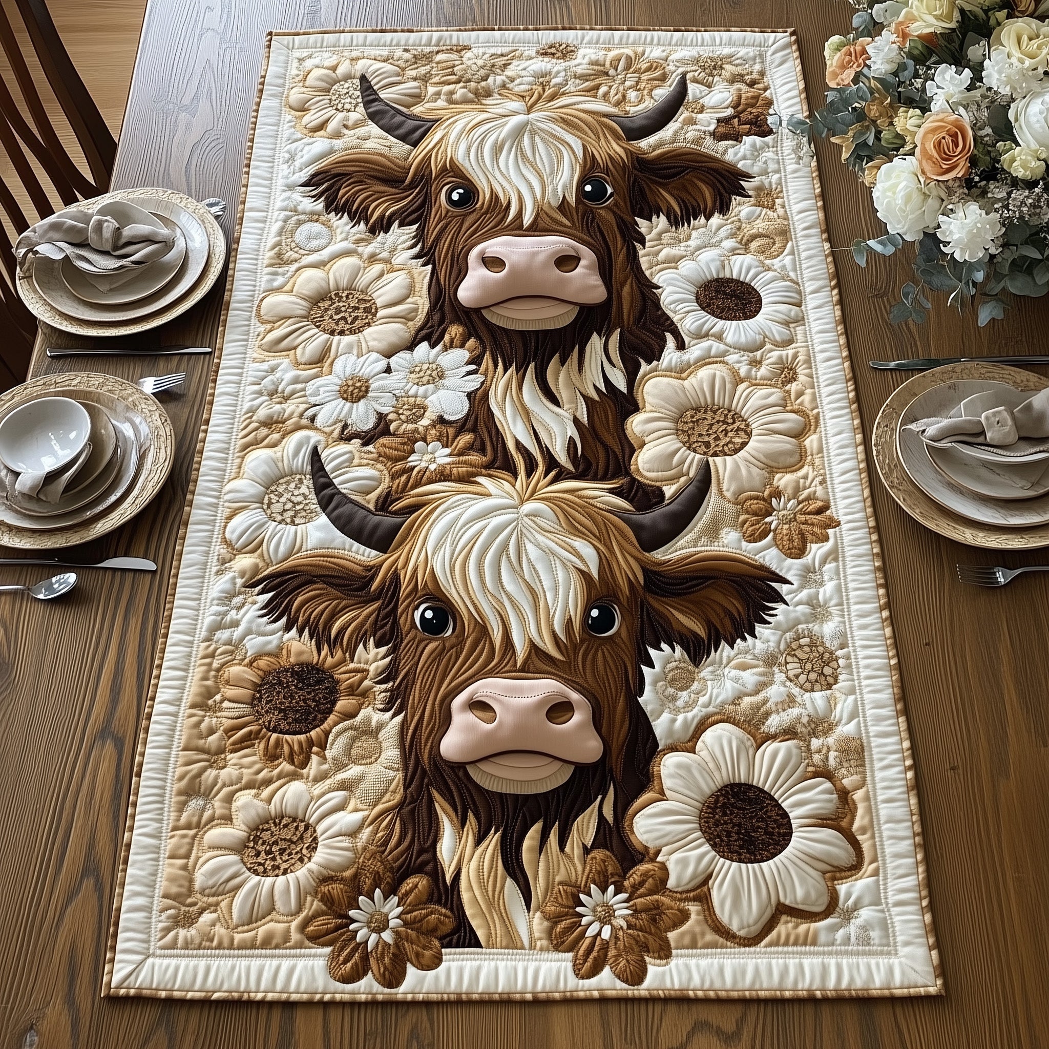 Rustic Highland Charm Quilted Table Runner Festive Christmas Dining Room Table Runner