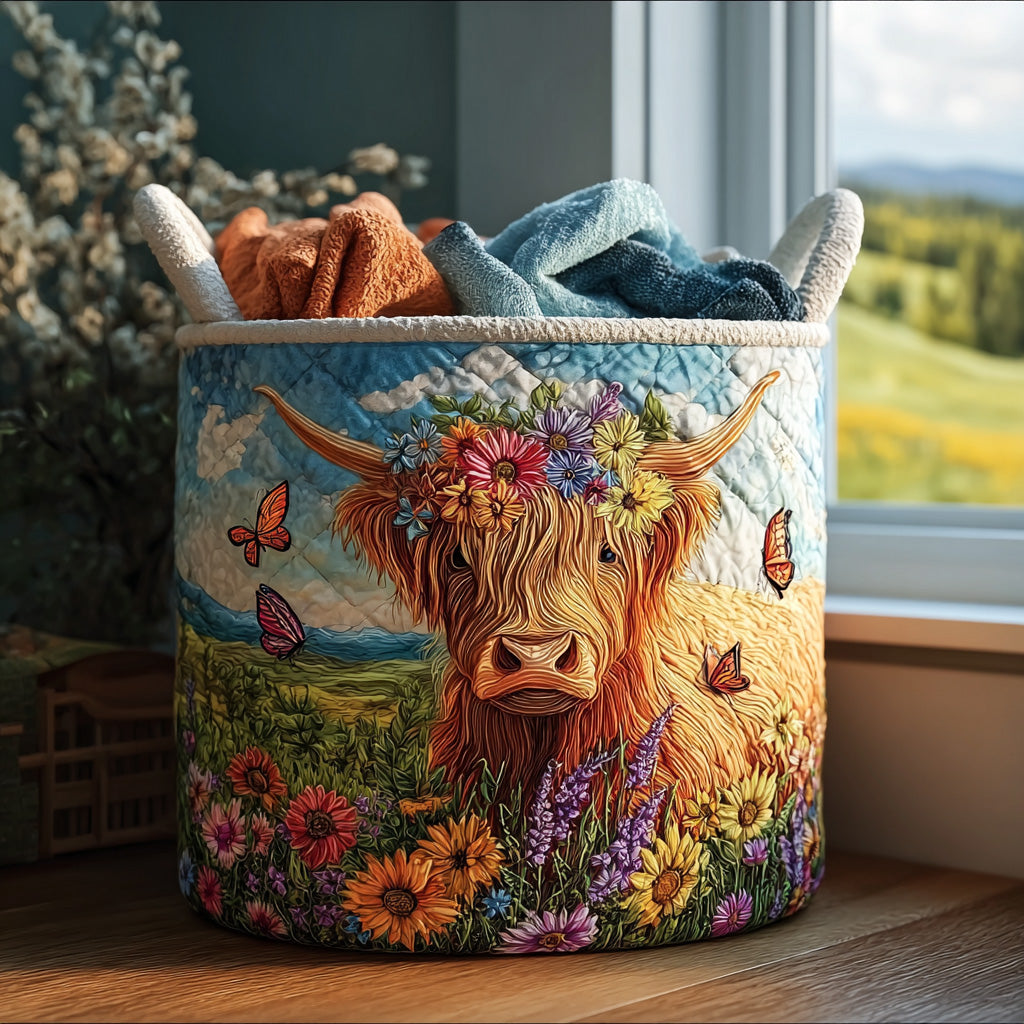 Rustic Highland Quilted Laundry Basket Valentine's Day Merch Gift