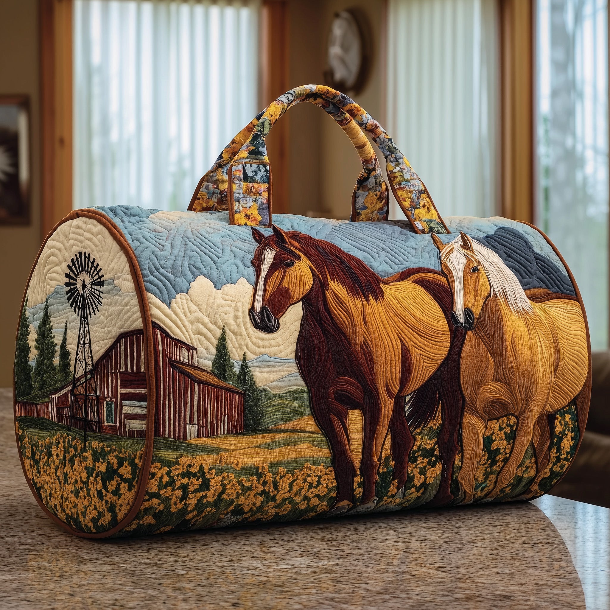 Rustic Horse Quilted Duffle Bag For School And Gym