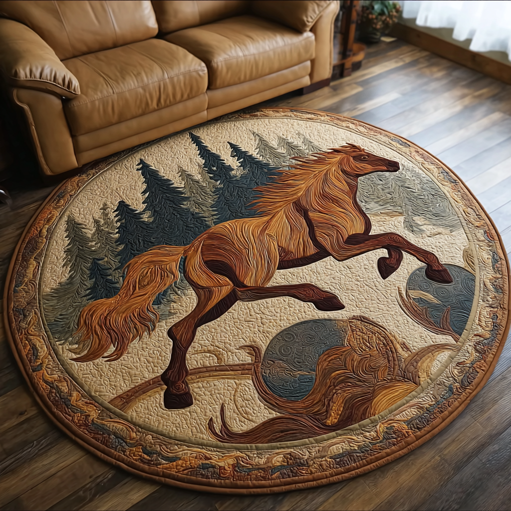 Rustic Horse Quilted Round Mat Door Entrance Decor Best Gifts For Horse Riders