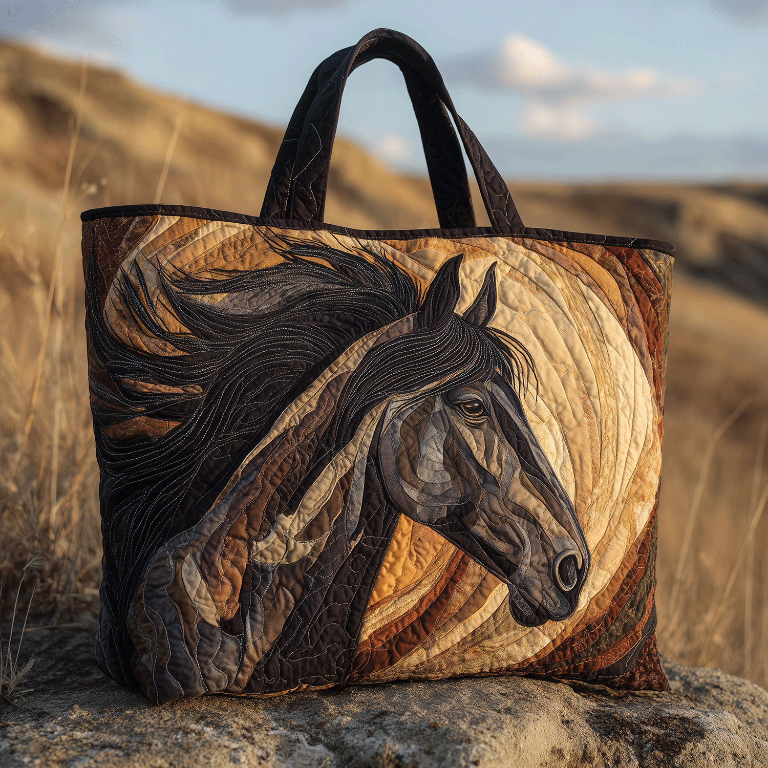 Rustic Horse Quilted Tote Bag Gifts For Horse Racing Fans