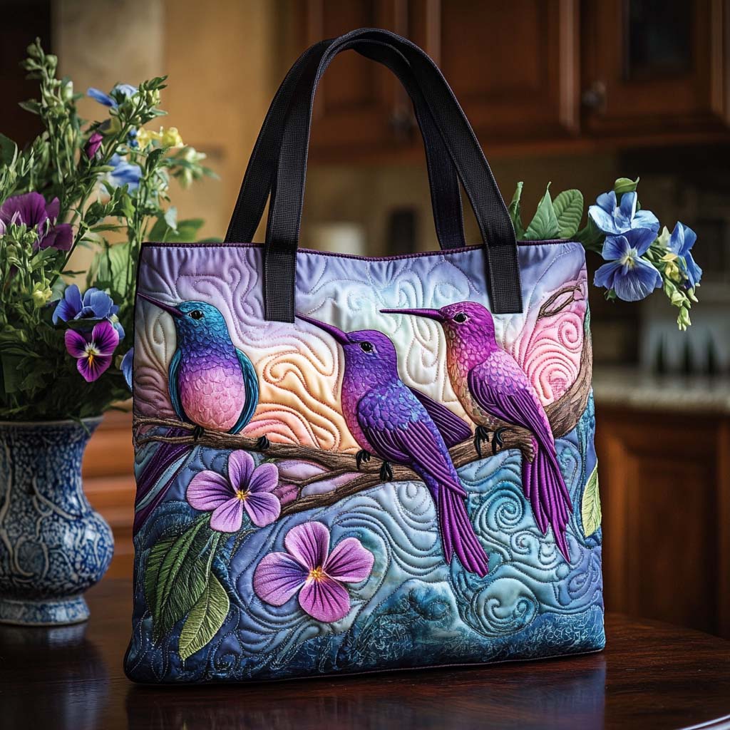 Rustic Hummer Bloom Quilted Tote Bag Best Gifts For Birders