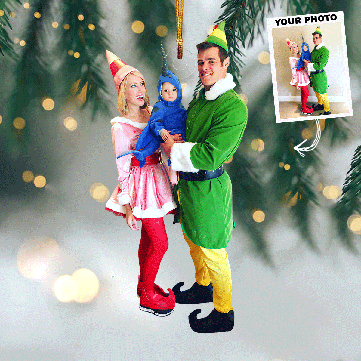 Rustic Joy Squad Personalized Photo Mica Ornament Christmas Gift For Family Members