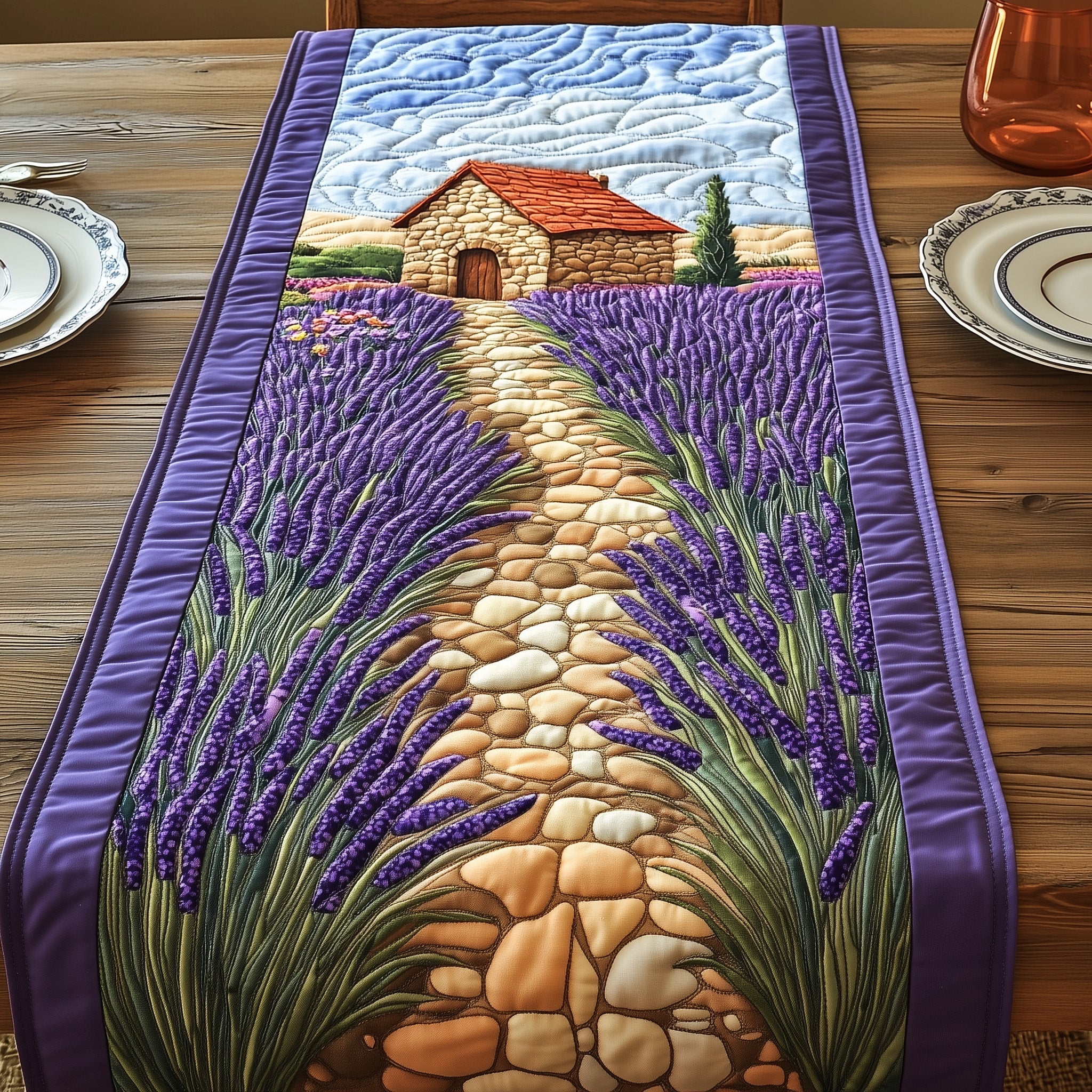 Rustic Lavender Lane Quilted Table Runner Elegant Christmas Table Runner