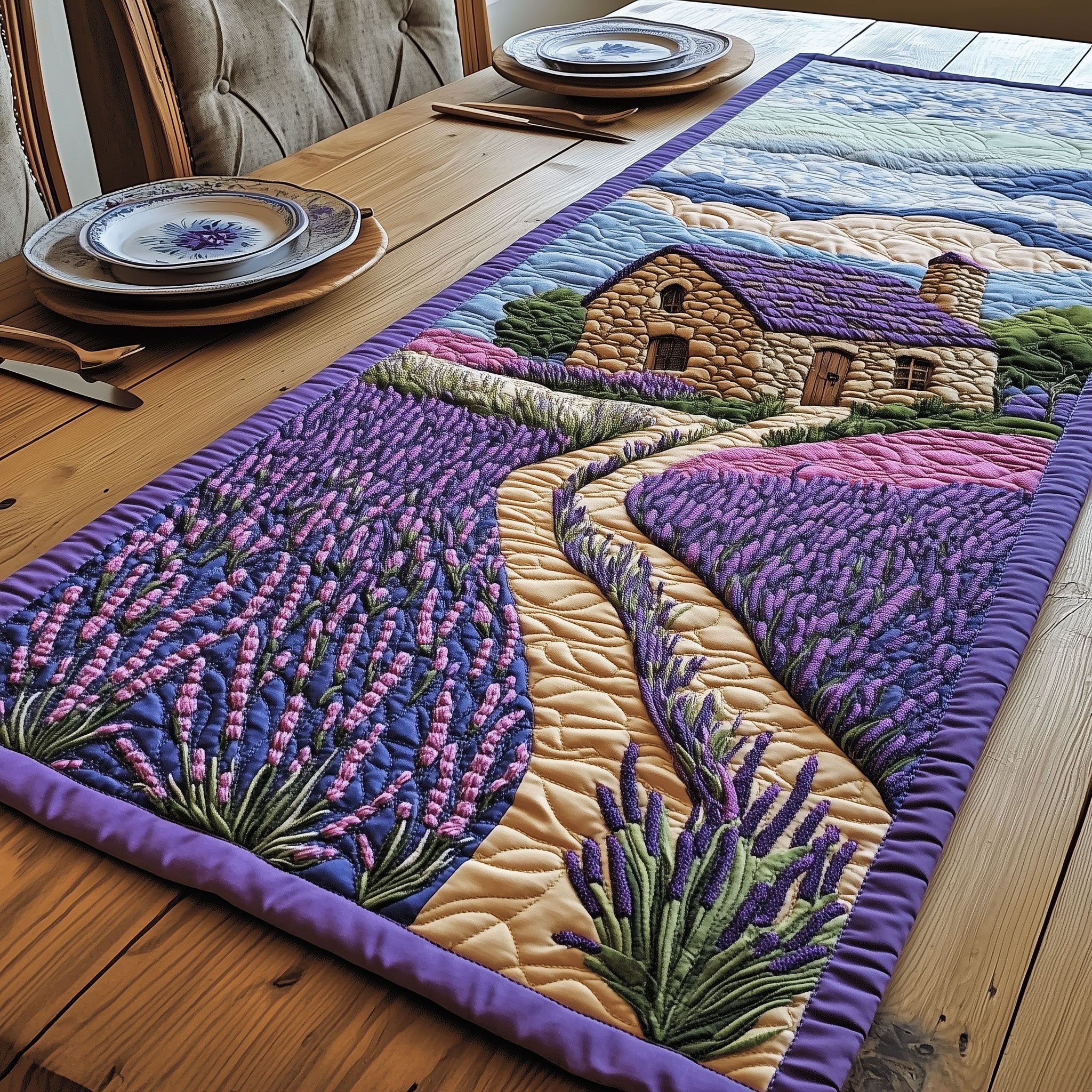 Rustic Lavender Lane Quilted Table Runner Winter Table Runner