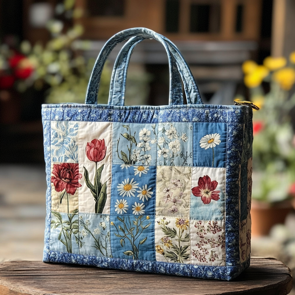 Rustic Leaf Quilted Tote Bag Gifts For Flower Enthusiasts