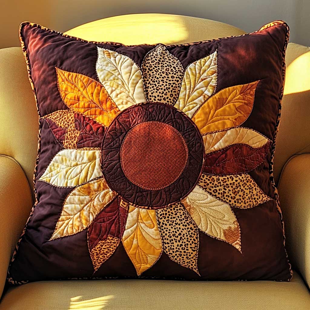 Rustic Leopard Sunflower Quilt Pillow Case Hypoallergenic Pillow Cover for Sensitive Skin