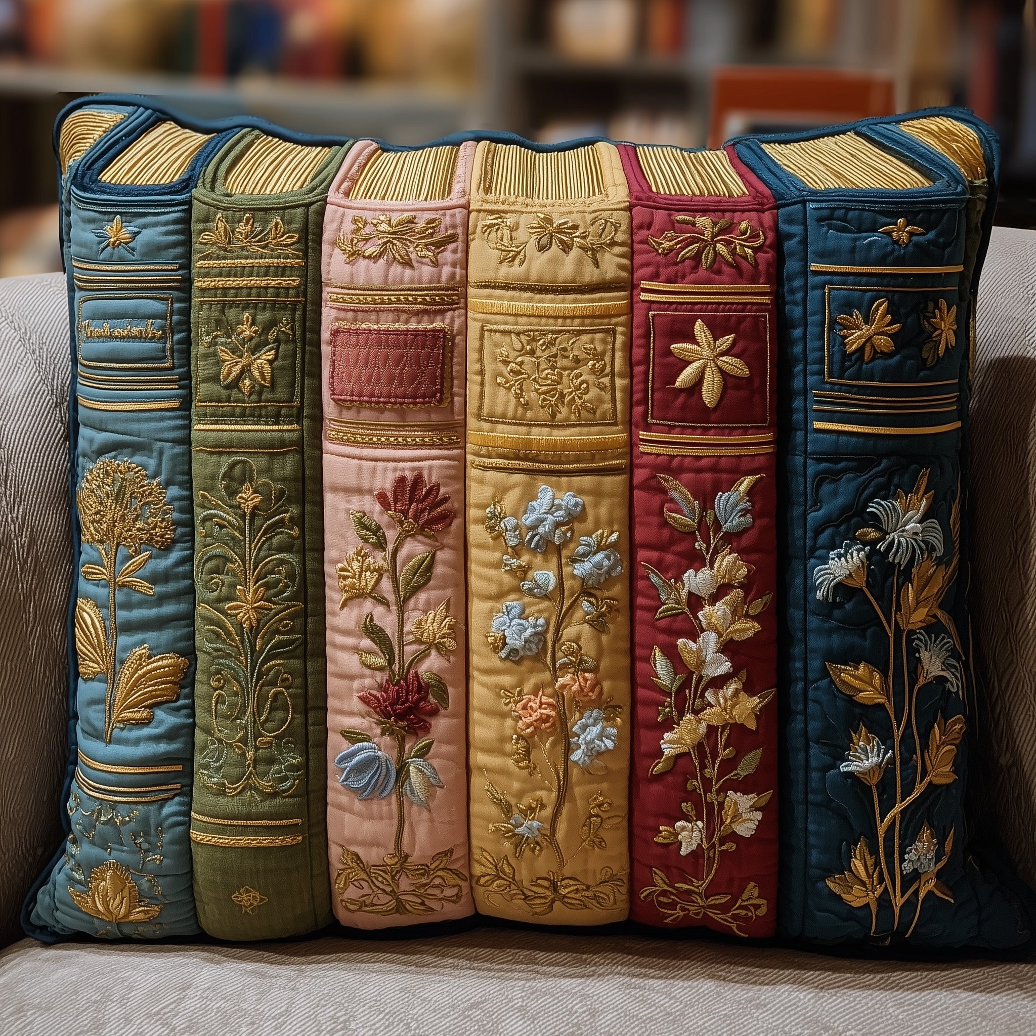 Rustic Library Quilted Pillow Case Square Pillow Cushion CoverBest Gifts For Book Readers
