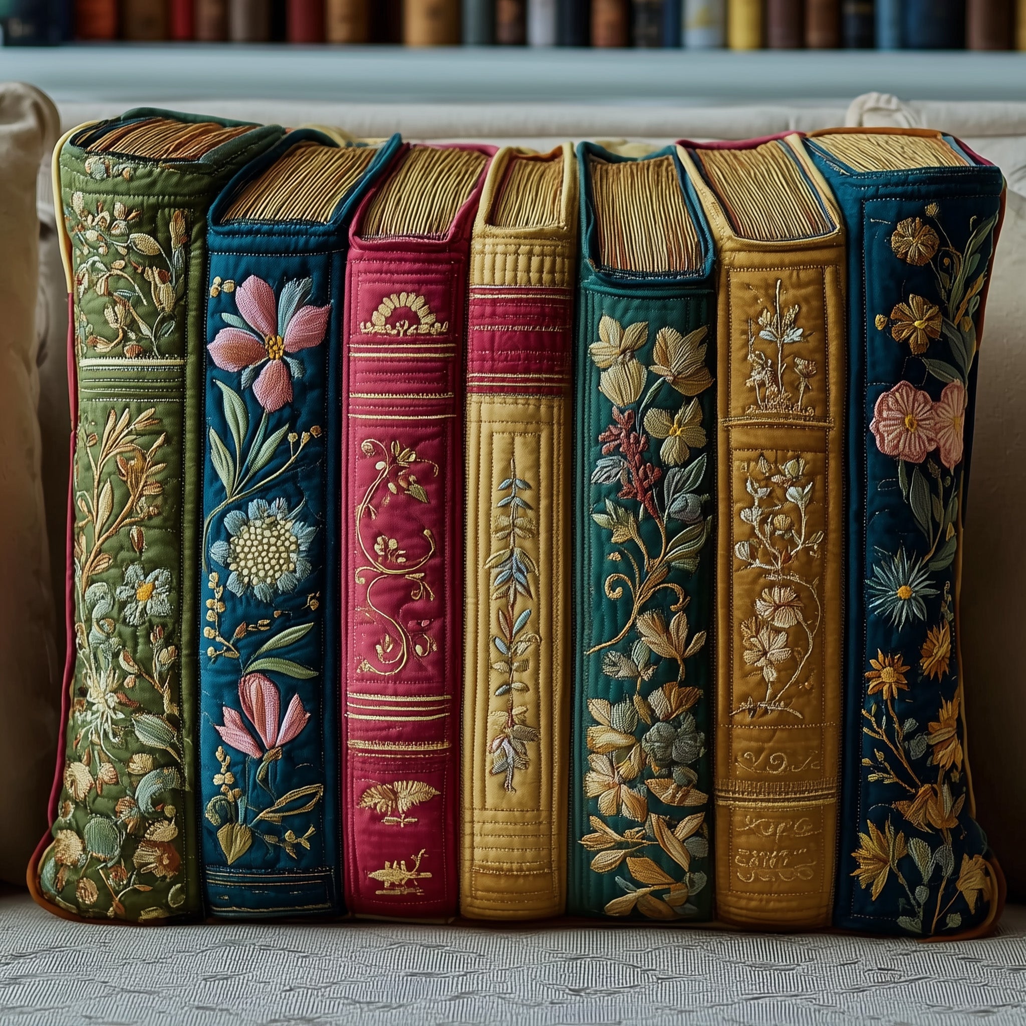 Rustic Library Quilted Pillow Case Square Pillow Cushion CoverGood Gifts For Readers