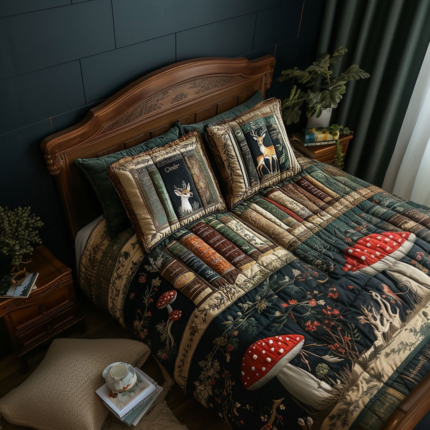Rustic Library Retreat Quilted Bedding Set Cozy Bedroom Decor Novelty Book Gifts