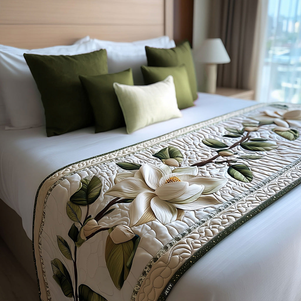 Rustic Magnolia Bloom Quilted Bed Runner Bed Decor Ideas Christmas Flower Gifts